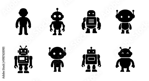 Collection of cute robot characters vector design for science fiction and technology themes illustration