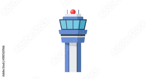 Airport Control Tower Illustration - Flat Vector Icon for Aviation, Air Traffic Control, and Travel Safety Concepts