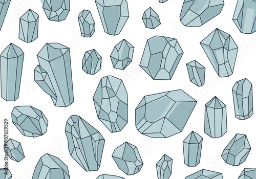 Seamless vector pattern of blue crystals on a white background