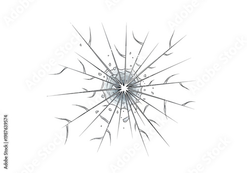 Vector illustration of a broken glass effect with radiating cracks on a white background