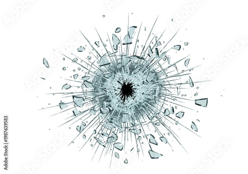 Vector illustration of shattered glass explosion effect on a white background