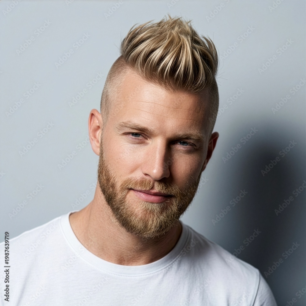 Fototapeta premium Blond man posing confidently on a compact background