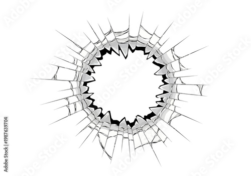 Vector illustration of a broken glass effect with sharp shards radiating outwards