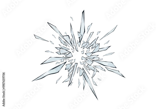 Exploding shards of glass vector illustration, abstract representation of shattering, breaking, and fragmentation