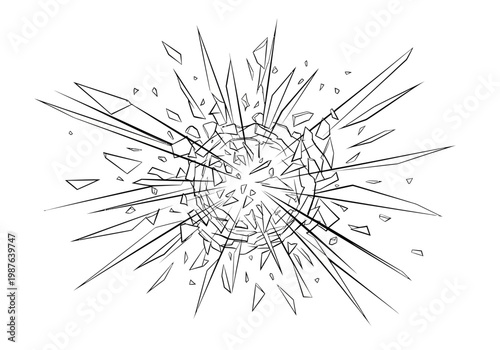 Explosion Vector Illustration with Shattering Glass Effect, Abstract Burst Graphic Design