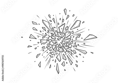 Abstract Shattered Glass Explosion Effect Vector Illustration - Artistic Representation of Fragmented Impact