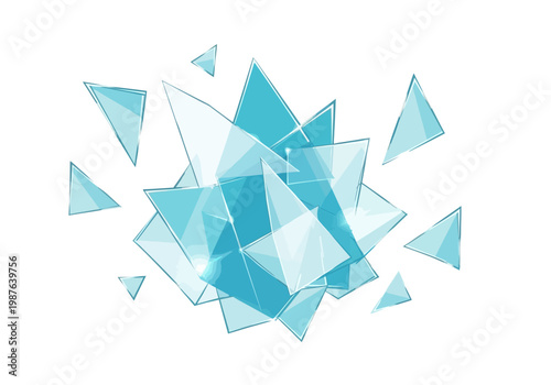 Abstract light blue geometric crystal shards vector illustration on white background