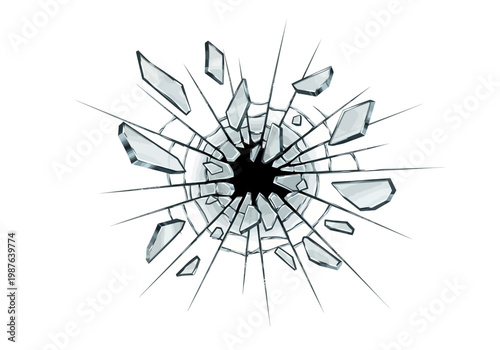 Vector illustration of shattered glass with radiating cracks on a white background, a symbol of damage or impact