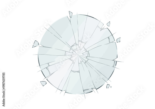 Broken Glass Vector Illustration of Shattered Circle with Radial Cracks on White Background