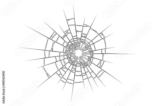 Vector illustration of a cracked glass pattern, resembling a spiderweb on a white background