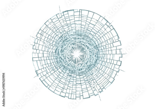 Abstract radial vector graphic of shattered glass pattern on a white background