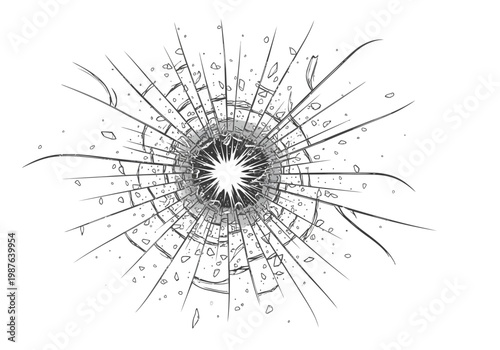 Abstract vector shattered glass effect illustration, high-resolution realistic broken window graphic