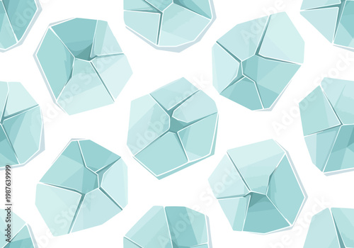 Vector illustration of abstract geometric shapes, seamless pattern, light blue ice cubes