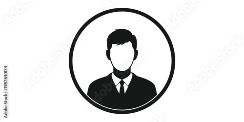 Professional silhouette of a man wearing a suit and tie in a circular frame
