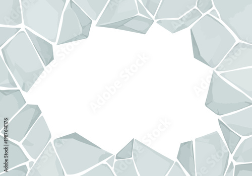 Cracked ice texture vector background illustration with broken fragments creating a unique border