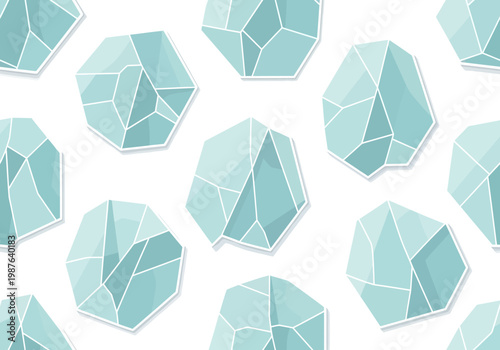 Seamless vector pattern of abstract blue geometric crystal shapes on a white background