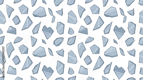 Seamless abstract vector pattern of fragmented blue glass shards on a white background