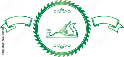 Vintage Saw Blade and Woodworking Hand Plane Vector Logo