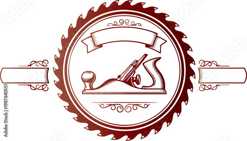 Vintage Saw Blade and Woodworking Hand Plane Vector Logo