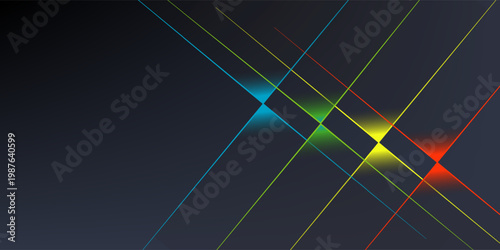 Abstract Neon Lines Intersecting On Dark Background With Colorful Glowing Diamonds And Futuristic Glow