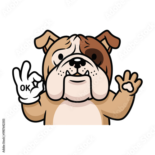 Bulldog Showing OK Gesture and Waving