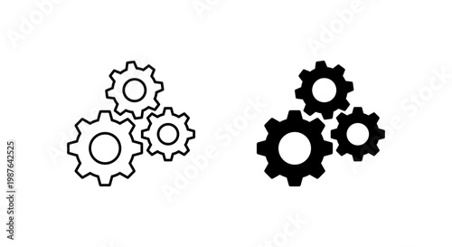 Gear settings icon set. Cogwheel mechanism symbol. System configuration and mechanical operation sign