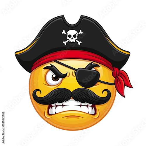 Angry pirate emoji with a mustache and eyepatch.