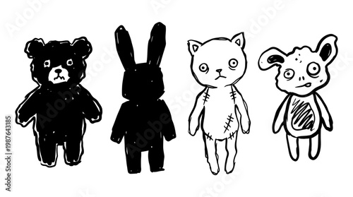 Cartoon animal characters set on white background