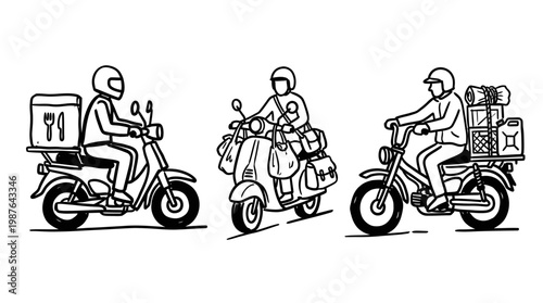 Motorcycle riders delivering goods collection illustration