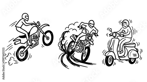 Motorcycle rider action silhouette illustrations