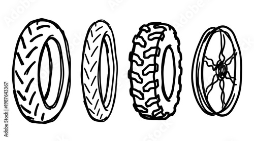 Motorcycle wheel and tire assembly illustration