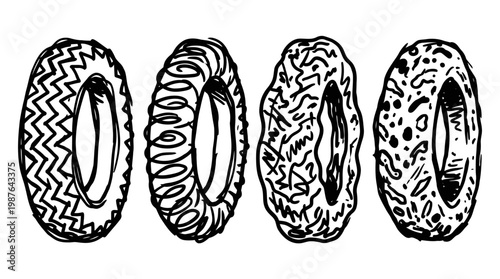 Motorcycle wheel and tire assembly illustration