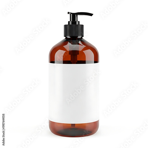 Wallpaper Mural Amber plastic bottle with black pump dispenser and empty label for cosmetic branding Torontodigital.ca