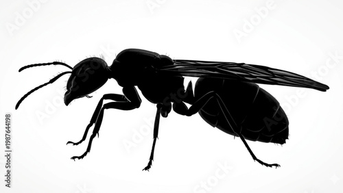 Side view silhouette of a common black ant isolated on white