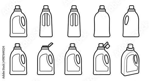 A minimalist vector illustration of various milk bottles in different orientations and styles