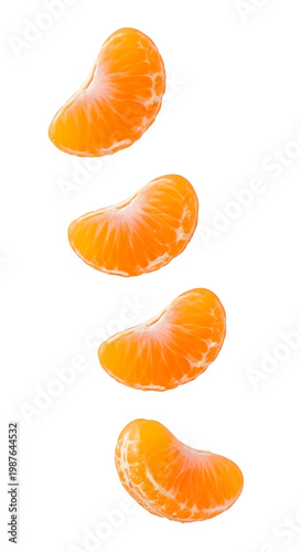 Wallpaper Mural Fresh peeled tangerine segments falling in line with white background with citrus fruit Torontodigital.ca