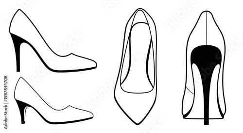A minimalist vector illustration of high-heeled shoes in a simple line art style