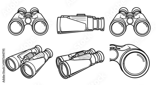 A set of minimalist binoculars illustrations in a flat design style