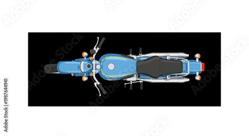 Top View Vector Illustration of a Vintage Blue Motorcycle