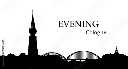 Cologne Germany Skyline Silhouette with Cathedral and Bridge Vector