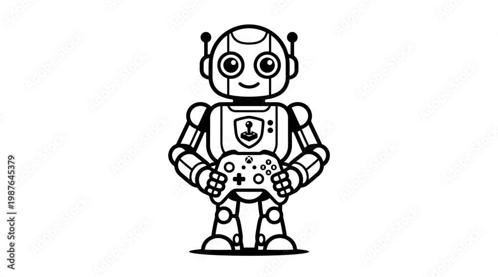 Fototapeta premium Robot holding video game controller vector illustration