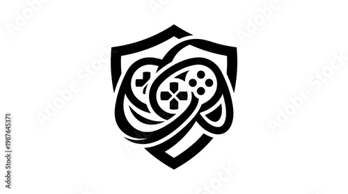 Gamepad shield logo design illustration