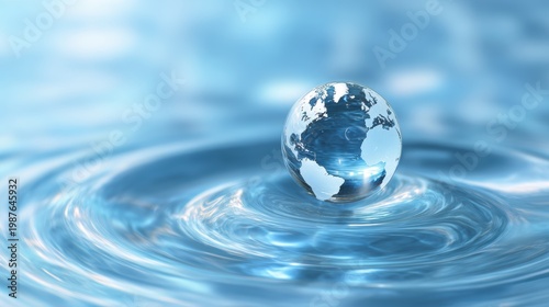 World Water Day concept with world in clean water drop on and fresh blue water ripples design, Environment save and ecology theme concept