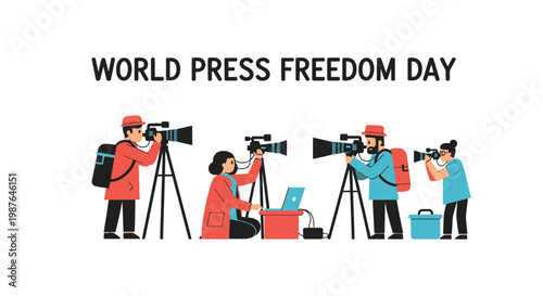 World Press Freedom Day Illustration of Journalists with Cameras