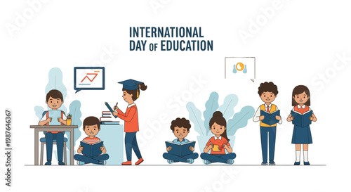 International Day of Education Illustration with Diverse Students