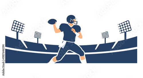 American Football Quarterback Throwing Ball in Stadium Illustration