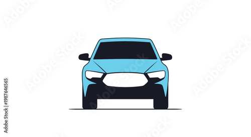 Minimalist Blue SUV Front View Vector Illustration Isolated on White Background - Modern Car Design Graphic