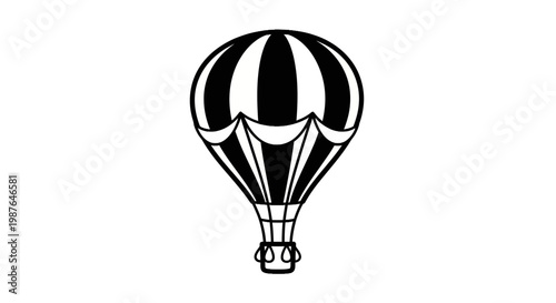 Hot Air Balloon Vector Illustration Black and White Icon
