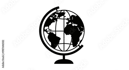 Black Globe Silhouette Vector Illustration on White Background