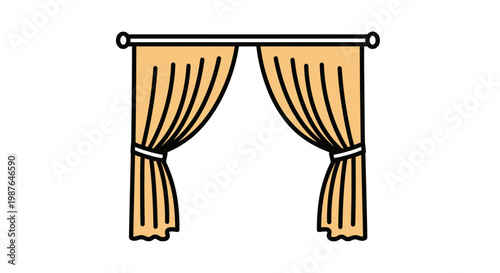 Minimalist Vector Illustration of Beige Window Curtains